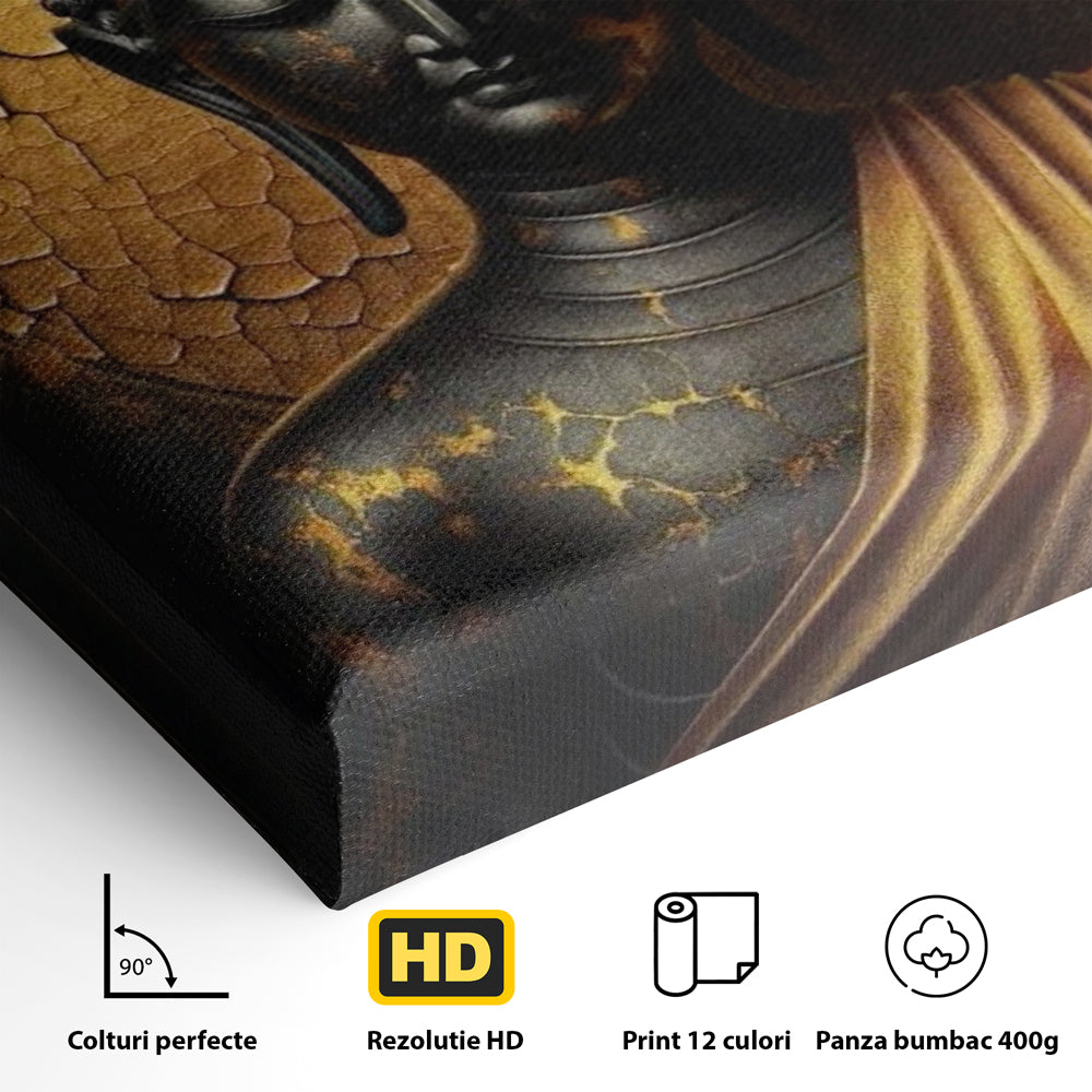 Detaliu al suprafetei: tablou canvas cu portret buddha, fara rama, pe sasiu de lemn